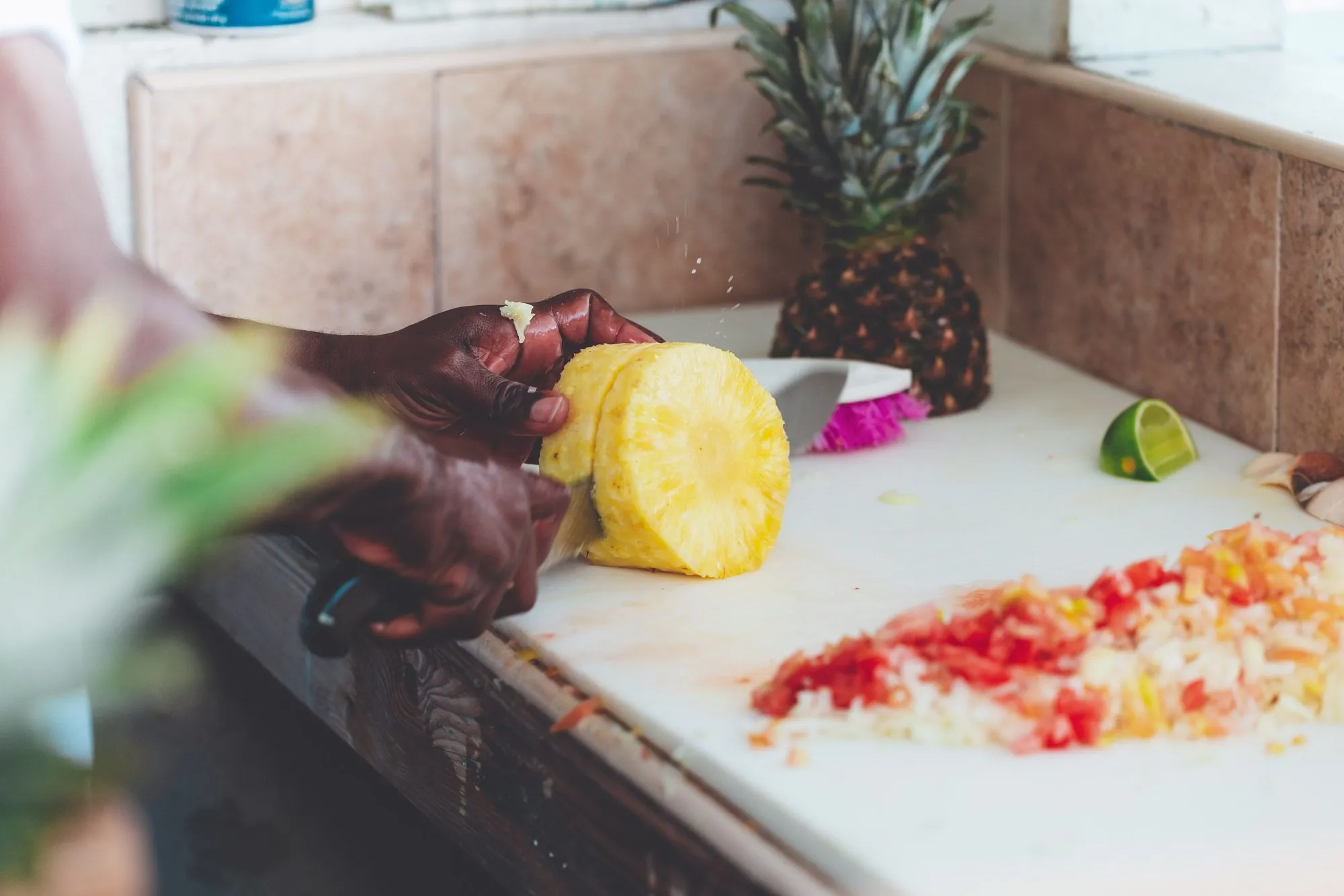 Kitchen prep with tropical produce, Nassau